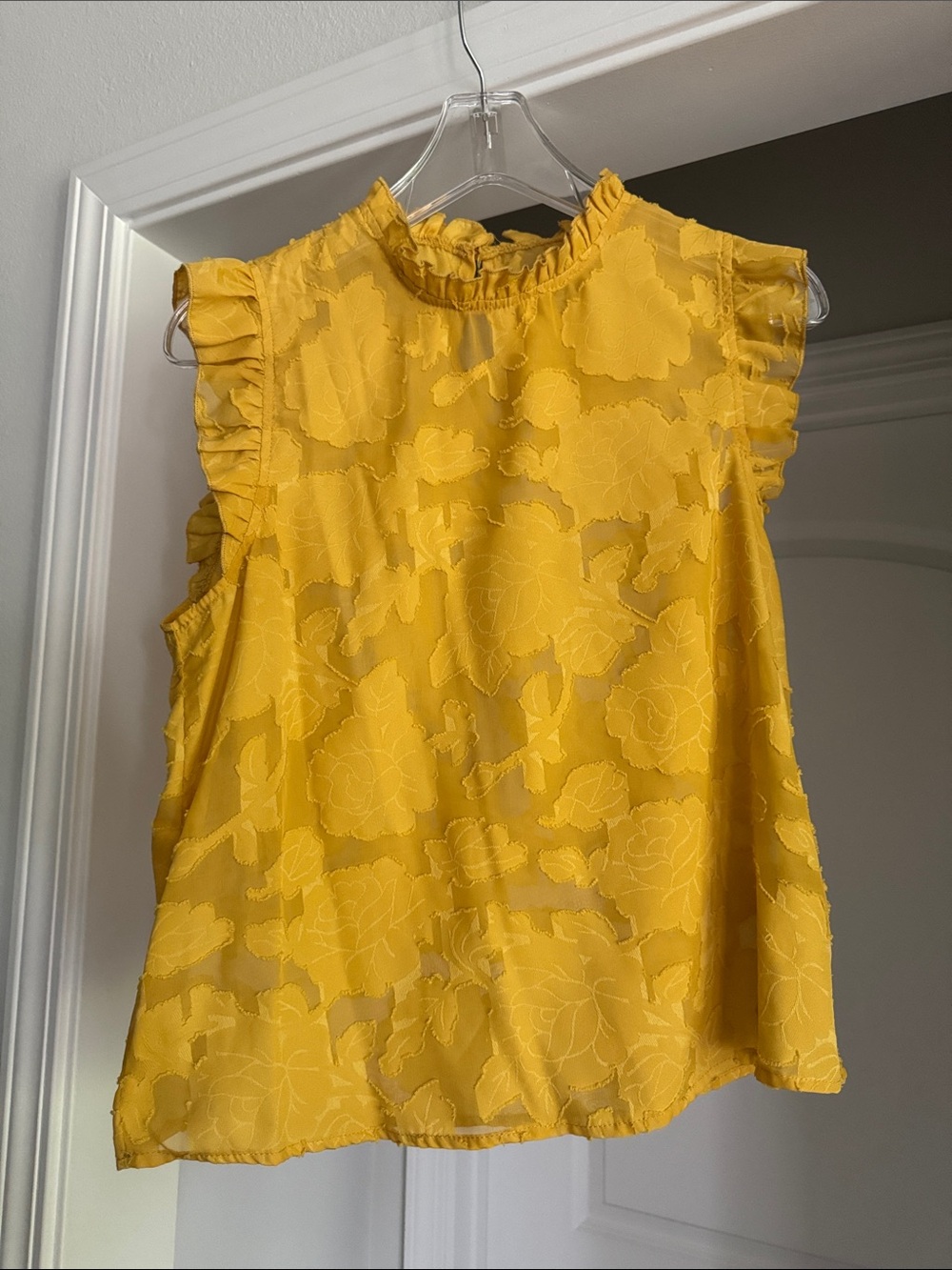 Yellow Sleeveless Ruffle Neck Women's Work Office Top - Picture 1 of 6